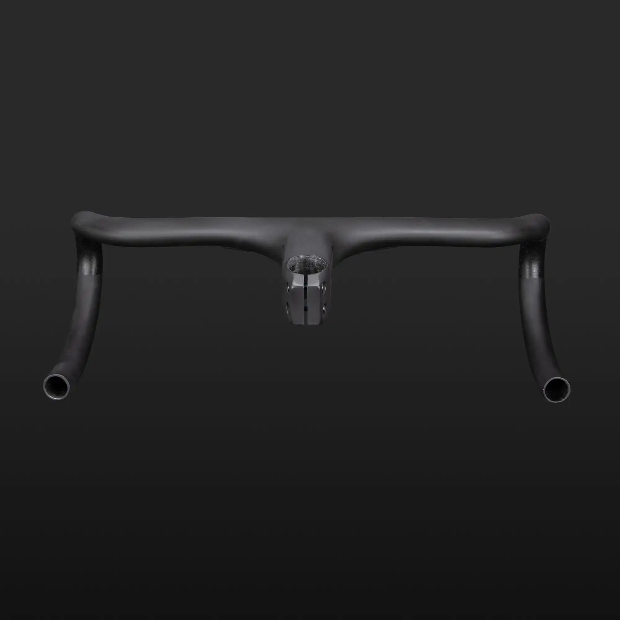 Black bicycle handlebar with drop-style grips.