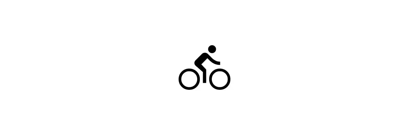 Simple black bicycle icon with a rider shown in silhouette.