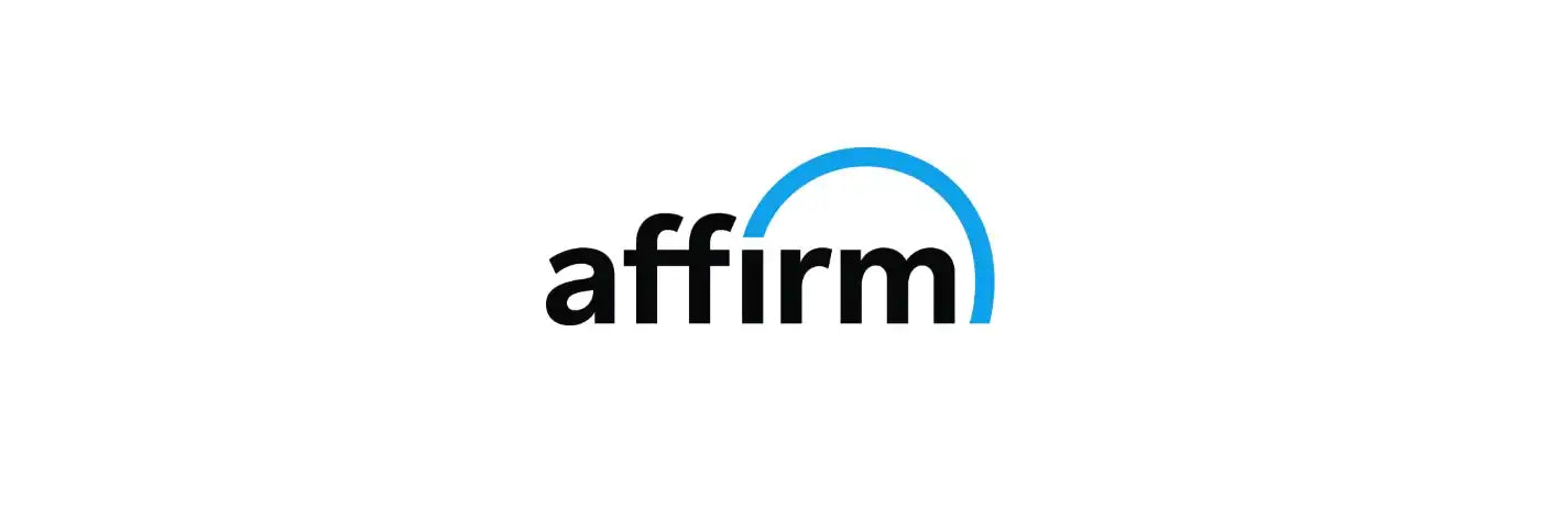 Simple black text logo for Affirm with a light blue circular accent mark.